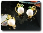 15x2mm Emerald & Pearl Pendant Earrings Set