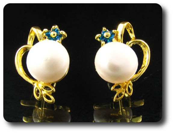 15x2mm Blue Sapphire & Pearl Pendant Earrings Set