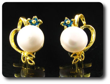 15x2mm Blue Sapphire & Pearl Pendant Earrings Set
