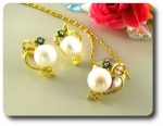 15x2mm Blue Sapphire & Pearl Pendant Earrings Set