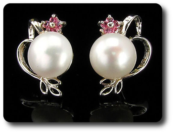 15x2mm Pink Sapphire & Pearl Pendant Earrings Set