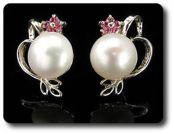 15x2mm Pink Sapphire & Pearl Pendant Earrings Set