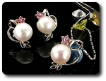 15x2mm Pink Sapphire & Pearl Pendant Earrings Set