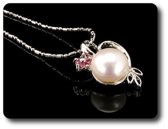15x2mm Pink Sapphire & Pearl Pendant Earrings Set