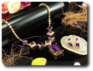 12x28~8mm Purple Amethyst Necklace Earrings Set