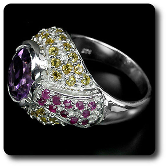 BAGUE AMETHYSTE CITRINE & RUBIS