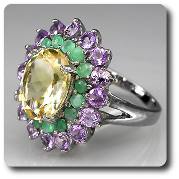 CITRINE EMERALD AMETHYST RING