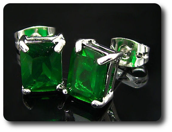 2x8mm Green Emerald Earrings