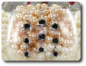 9x5~10mm Black Sapphire Pendant Earrings Set