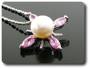 12x5mm Pink Sapphire & Pearl Pendant Earrings Set
