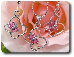 12x3mm Pink Sapphire Pendant Earrings Set