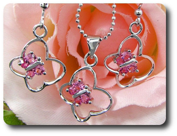 12x3mm Pink Sapphire Pendant Earrings Set