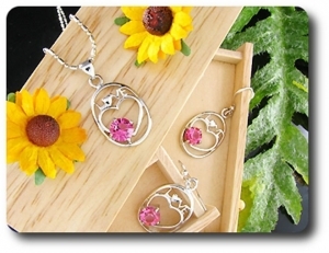3x6mm Pink Sapphire Pendant Earrings Set