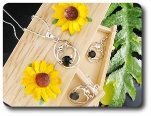 3x6mm Black Sapphire Pendant Earrings Set