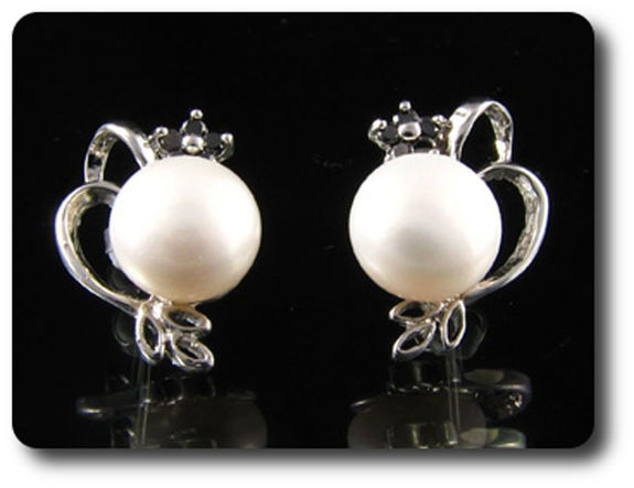 15x2mm Black Sapphire & Pearl Pendant Earrings Set