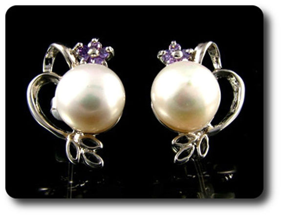 15x2mm Purple Amethyst & Pearl Pendant Earrings Set