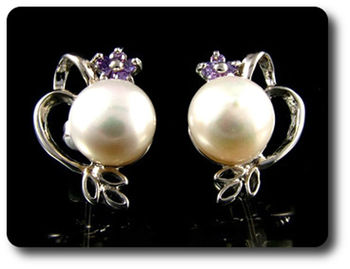 15x2mm Purple Amethyst & Pearl Pendant Earrings Set