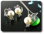15x2mm Purple Amethyst & Pearl Pendant Earrings Set