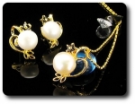 15x2mm Black Sapphire & Pearl Pendant Earrings Set