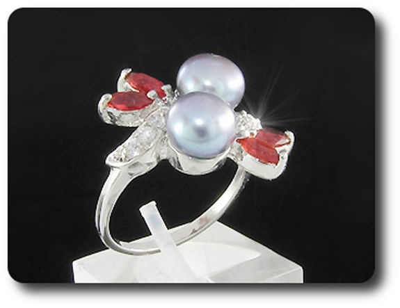 2x8mm Fresh Water Pearl Ring