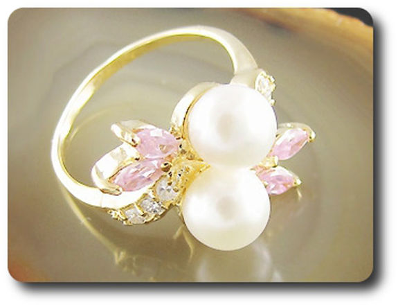 2x8mm Fresh Water Pearl Ring