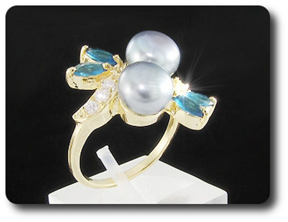BAGUE PERLE & SAPHIR BLEU