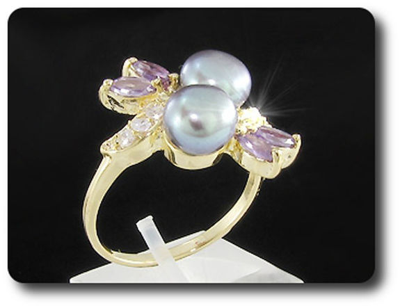 2x8mm Fresh Water Pearl Ring