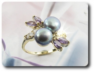 2x8mm Fresh Water Pearl Ring