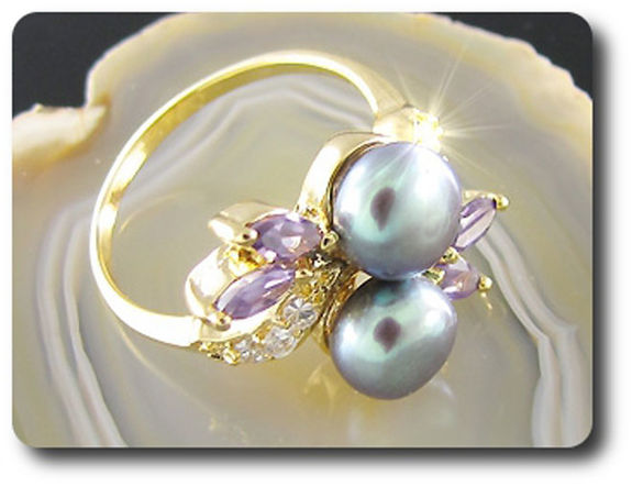 2x8mm Fresh Water Pearl Ring