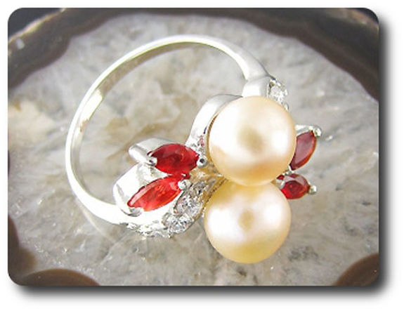 2x8mm Fresh Water Pearl Ring