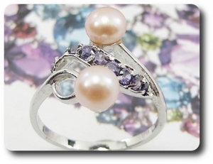 2x6mm Fresh Water Pearl Ring