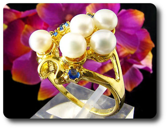 BAGUE PERLE & SAPHIR BLEU