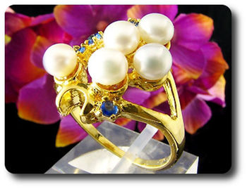 BAGUE PERLE & SAPHIR BLEU