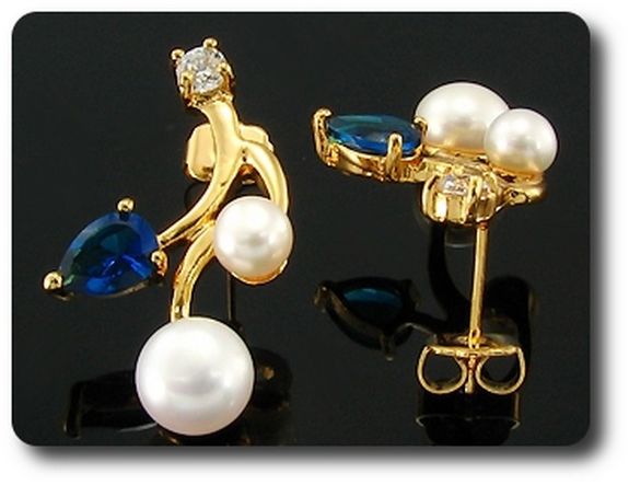 4x8-5mm Pearl & Blue Sapphire Earrings
