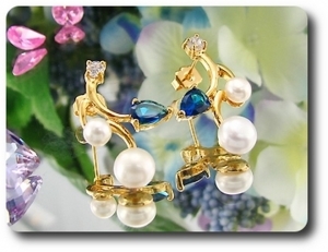 4x8-5mm Pearl & Blue Sapphire Earrings