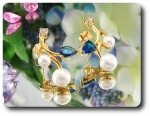 4x8-5mm Pearl & Blue Sapphire Earrings