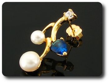 4x8-5mm Pearl & Blue Sapphire Earrings
