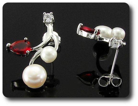 4x8-5mm Pearl & Red Ruby Earrings