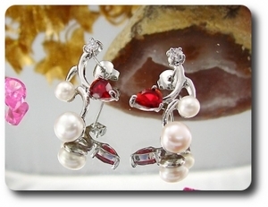 4x8-5mm Pearl & Red Ruby Earrings
