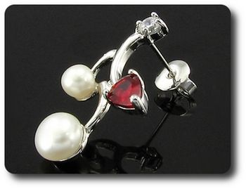 4x8-5mm Pearl & Red Ruby Earrings