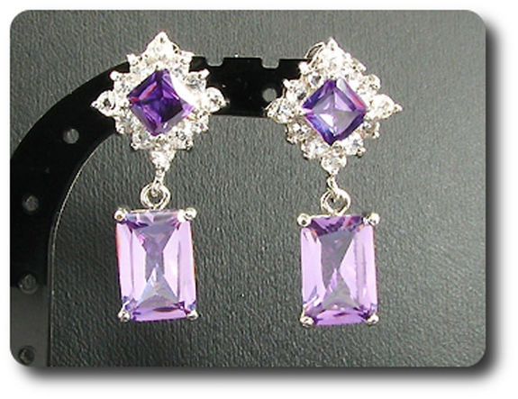 12x28~8mm Purple Amethyst Necklace Earrings Set