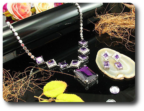 12x28~8mm Purple Amethyst Necklace Earrings Set