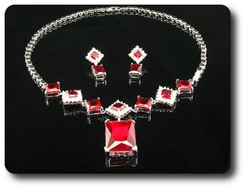 12x28~8mm Red Ruby Necklace Earrings Set