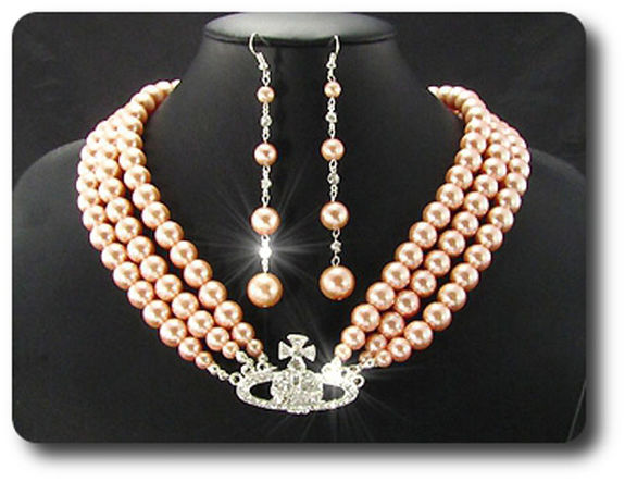 224x6~12mm Pearl + Created Diamond Necklace Bracelet Earrings Set