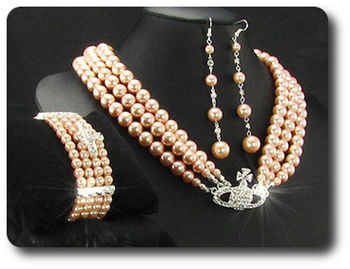 224x6~12mm Pearl + Created Diamond Necklace Bracelet Earrings Set