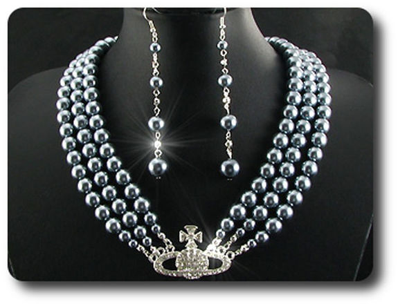 224x6~12mm Pearl + Created Diamond Necklace Bracelet Earrings Set