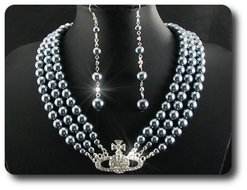 224x6~12mm Pearl + Created Diamond Necklace Bracelet Earrings Set