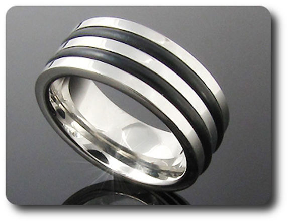 BAGUE HOMME DOUBLE LIGNE NOIRE