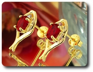 2x7mm Red Ruby Earrings