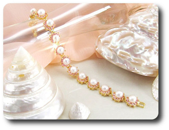 130x2mm Pink Sapphire & Pearl Bracelet